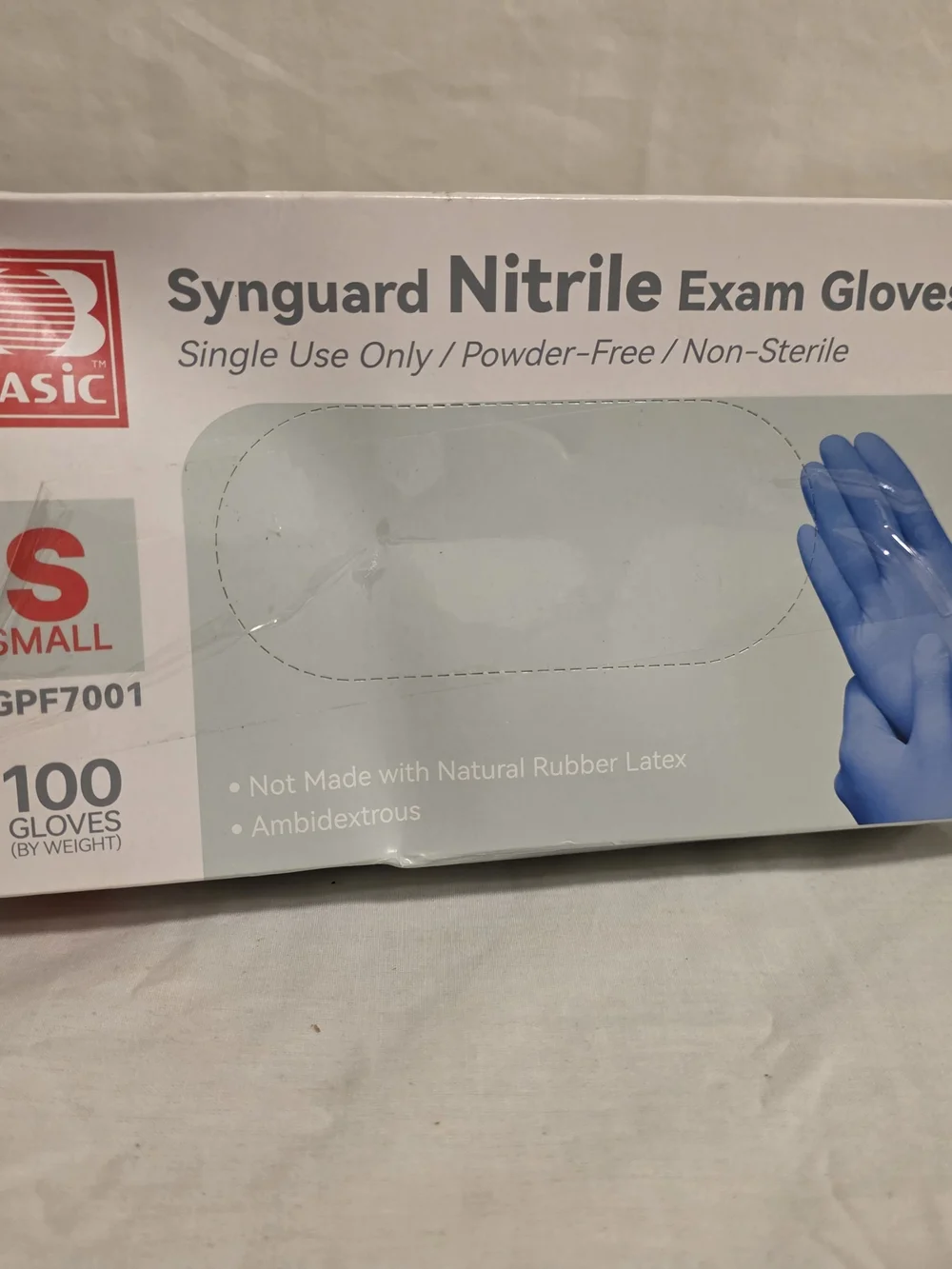 Basic 100 Pack Blue Disposable Nitrile Gloves Sz Small Ambidextrous Powder Free
